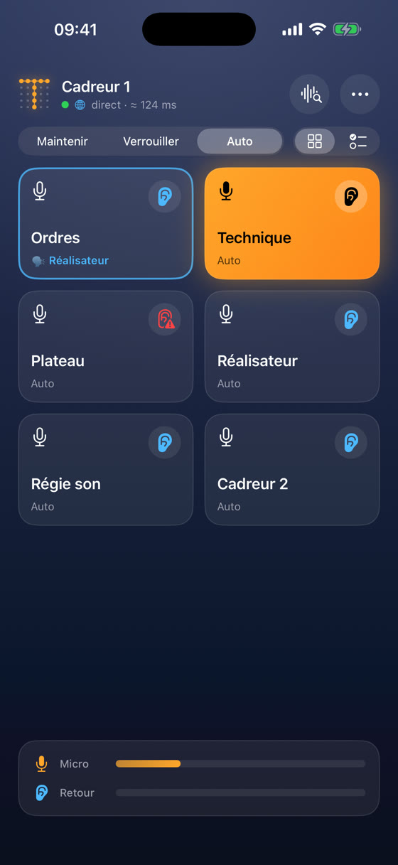 App iPhone FCom : touches de talk et d'écoute